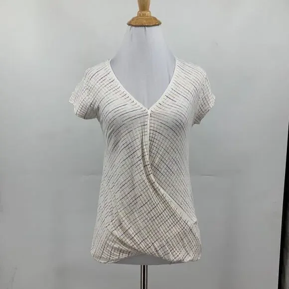 Maeve Shirt Womens XS White Multi Rainbow Stripe Leila Faux Wrap Anthropologie - Picture 2 of 13